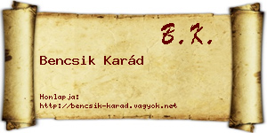 Bencsik Karád névjegykártya